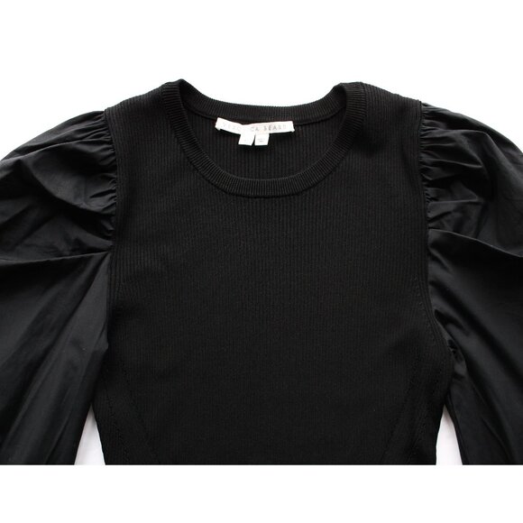 Veronica Beard Wilkin Puff Sleeve Mini Bodycon Dress / Medium / Black Poplin - Picture 6 of 9